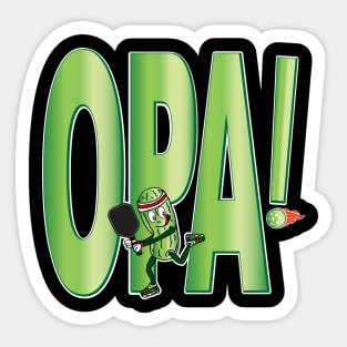 Opa! Funny Pickle playing Pickleball, with paddle and lucky sneakers! Sticker